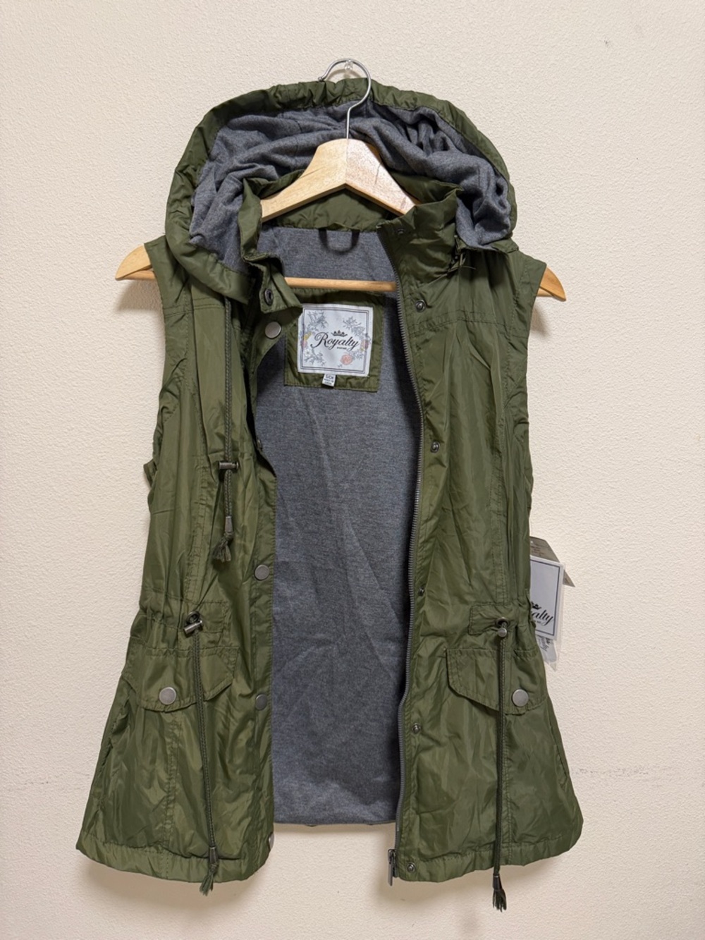 Royalty For Me Olive Green Utility Hooded Vest